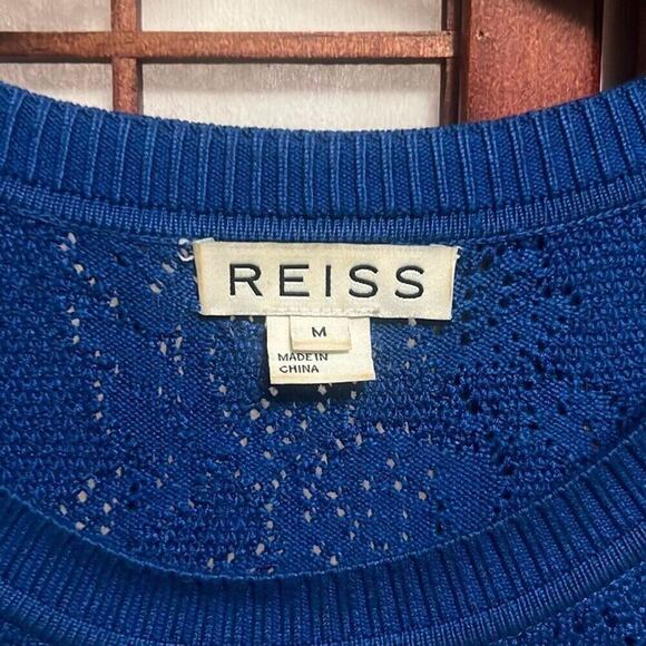 Reiss Bobbina Cobalt Pointelle Knit Long Sleeve Bodycon‎ Sweater Dress Medium - Picture 7 of 9